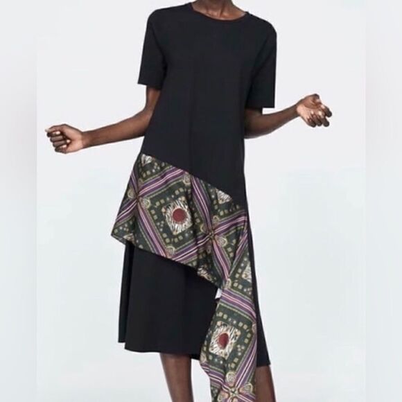 Zara Dresses & Skirts - Zara Boho Midi Dress with Decorative Scarf Feature